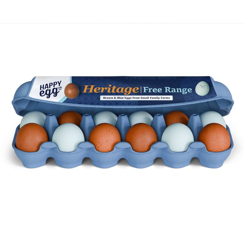 Happy Egg Co. Free Range Heritage Breed Brown and Blue Eggs - 28oz/12ct, 1 of 8