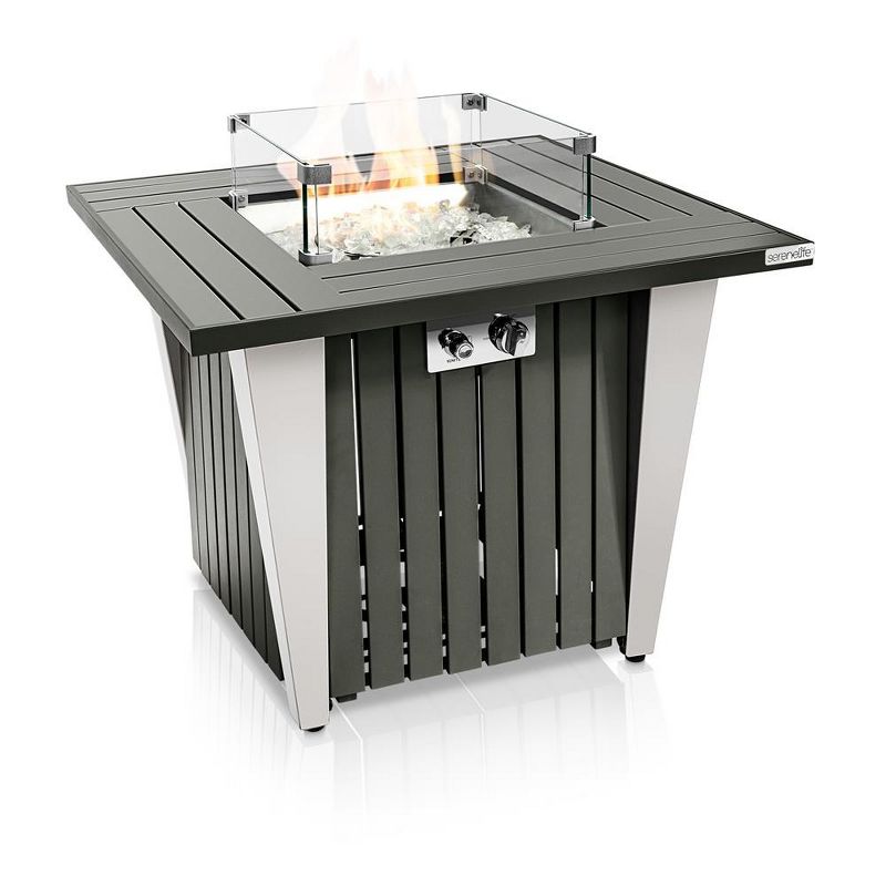 SereneLife 50,000 BTU Outdoor Gas Fire Pit Table - Square with Stainless Steel Lid & Legs for Stylish Ambience and Warmth on Cool Nights, 1 of 4