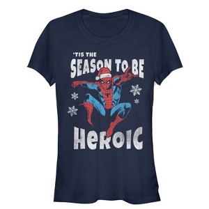 Juniors Womens Marvel Christmas Spider-Man Heroic Season T-Shirt - 1 of 3
