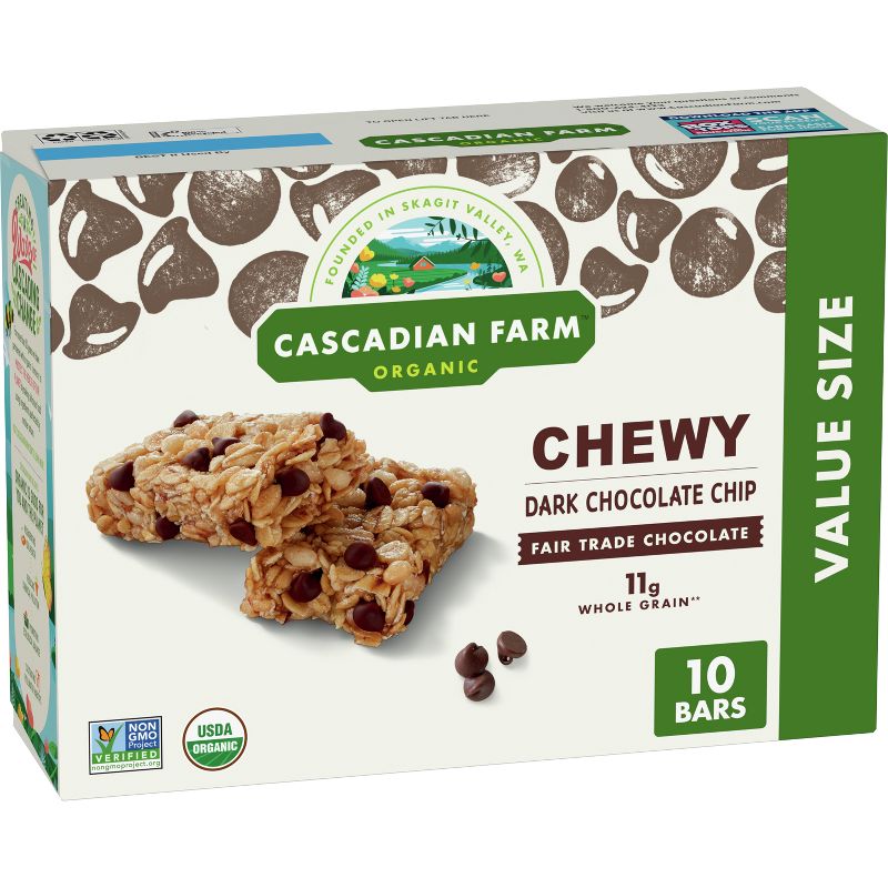Cascadian Farms Organic Dark Chocolate Chip Chewy Granola Bars - 10ct, 1 of 13