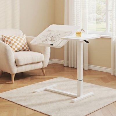 Lycvki Height Adjustable Rolling MDF Bedside Desk Tilting Overbed Table