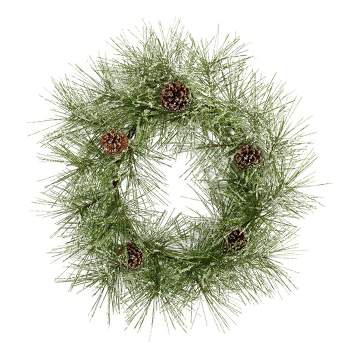 Nearly Natural 24” Iced Pine Artificial Wreath with Pine Cones