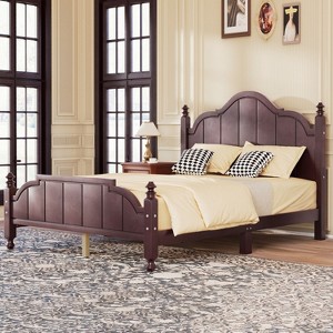 Okak Full/Queen Vintage Platform Beds with Headboard & Support Slats,Solid Wood Bed Frame for Primary Bedroom,No Spring Box Needed - 1 of 4