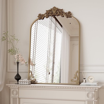 BEAUTYPEAK Vanity Wall Mirror Decorative Vintage Arch Bathroom Mirror with Designed Bottom