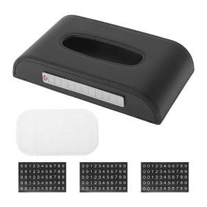 Unique Bargains Car Tissue Holder with Anti-slip Mat and Number Plate PU 9.25"x5.12"x1.77" 1 Pc - 1 of 4