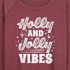 Women's - Instant Message - Holly And Jolly Vibes Christmas Lightweight French Terry Wide Neck Long Sleeve Graphic Shirt - 2 of 4