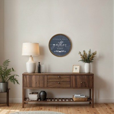 Friends and Family Gather Here Round Brown Framed Print