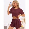INSPIRE CHIC Women's Short Sleeve Ribbed Knit Side Slits Shorts Pajama Sets 2 Pcs - 3 of 4