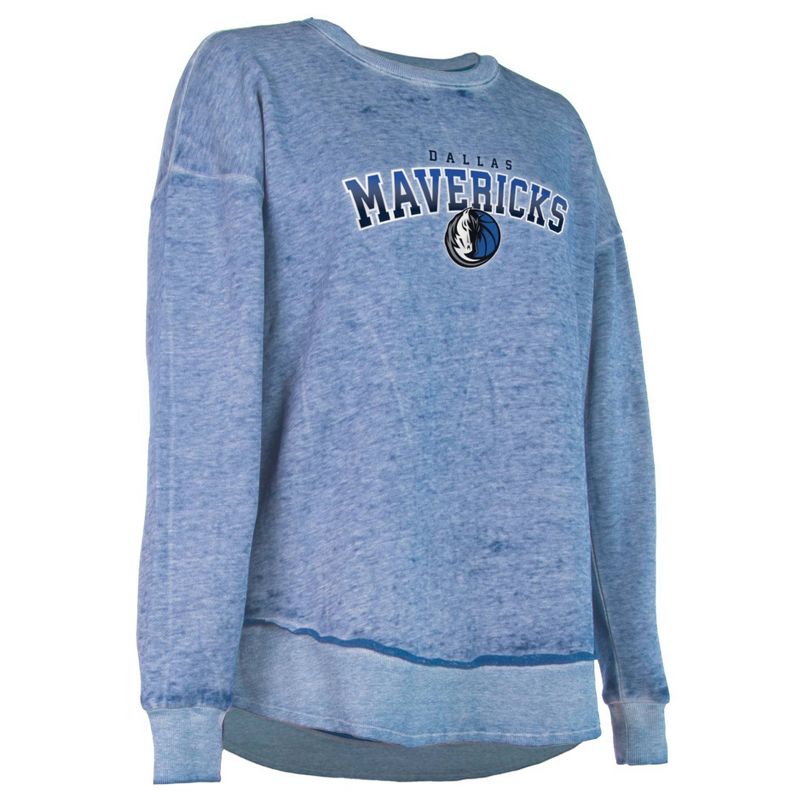 NBA Dallas Mavericks Women&#39;s Ombre Arch Print Burnout Crew Neck Fleece Sweatshirt, 3 of 5