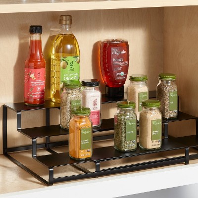 3-Tier Metal Expandable Spice Rack with Powder Coated Finish Black - Brightroom&#8482;_1