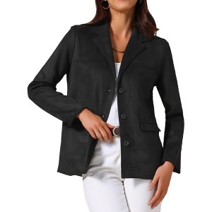 INSPIRE CHIC Women's Faux Suede Vintage Button Down Notched Lapel Long Sleeve with Pockets Blazer - 1 of 4
