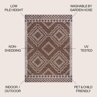 Brown and Beige Diamond Medallion Indoor/Outdoor Rug