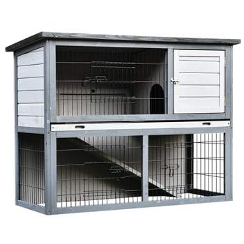 PawHut 48" L Wooden Rabbit Hutch Bunny Cage Small Animal House Enclosure with Ramp, Removable Tray and Weatherproof Roof for Outdoor