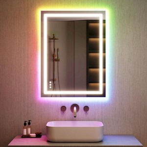 48x36 LED Bathroom Mirror with RGB Lighting, Front and Backlight, Waterproof, Fog-Resistant Tempered Glass, Adjustable Brightness - 1 of 4