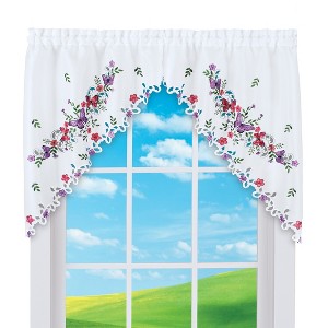 Collections Etc Embroidered Butterfly Garden Scalloped Edge Café Kitchen Curtains - 1 of 3