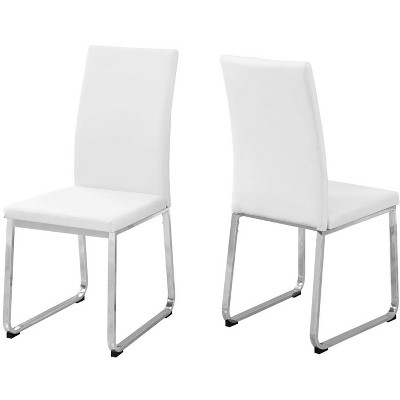 Monarch Specialties Dining Chair Set Of 2 Side Upholstered Kitchen Dining Room Pu Leather Look Metal White Chrome Contemporary Modern
