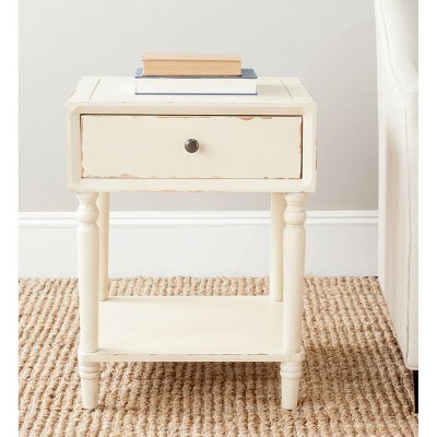 Vanilla White Poplar Wood End Table with Storage