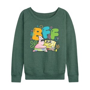 Women's - Spongebob Squarepants - Bff Patrick Lightweight French Terry Wide Neck Long Sleeve Shirt - 1 of 4