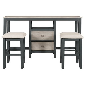 3-piece Counter Height Wood Dining Table Set with Cabinet, 2 Storage Drawers and 2 Stools for Dining Room Decoration Living Room Kitchen - 1 of 4