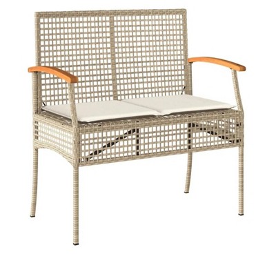 42.5"Patio Bench with Cushion Beige Poly Rattan Acacia Wood
