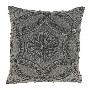 Saro Lifestyle Embroidered Mosaic Delight Down Filled Throw Pillow, Gray, 18"x18" - 1 of 3