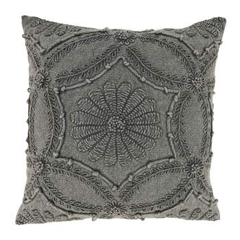 Saro Lifestyle Embroidered Mosaic Delight Poly Filled Throw Pillow, Gray, 18"x18"