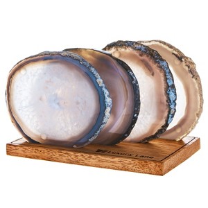 Luxury Lane Set of 4 Large Natural Brazilian Agate Slice Geode Rock Stone Drink Coasters with Wood Holder - 1 of 4