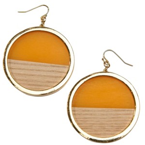 Golden Yellow Enamel Wood Circle Earrings - 1 of 3