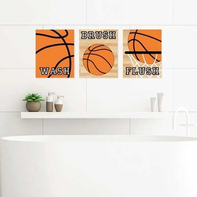 Big Dot of Happiness Nothin' but Net - Basketball - Unframed Wash, Brush, Flush - Bathroom Wall Art - 8 x 10 inches - Set of 3 Prints