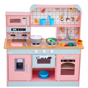 VEVOR Play Kitchen for Kids, Wooden Toy Kitchen Set with Lights and Sounds, Toddler Kitchen with Ice Maker,Oven, Sink, Microwaves, Fridge Accessory - 1 of 4