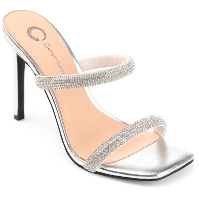 Journee Collection Womens Reena Tru Comfort Foam Open Toe High Stiletto Pumps Silver 10
