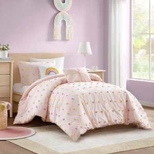 Sapphtopaz Cute Comforter Set Cotton Jacquard Pom Pom Bedding Set with Embroidered Rainbow and Cloud Pillows,Comforter for Kids - 1 of 4