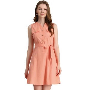 Allegra K Women's A-line Belted Sleeveless Summer Short Shirt Dress - 1 of 4
