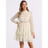 INSPIRE CHIC Women's Stand Collar Smocked Waist Sheer Sleeve Ruffle Layers Floral Chiffon Dress - 3 of 4
