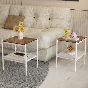 Syemin 2-Piece Rectangular Side Table Set, Double-Layer Coffee Table with Tempered Glass Top for Modern Living Room, White, 19.1"*15.35"*21.14" - 1 of 4