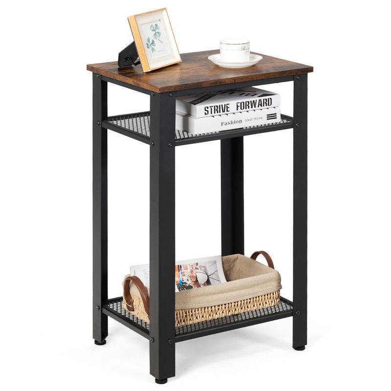 Costway 3-Tier Industrial Tall Nightstand Side End Telephone Table w/ Mesh Shelves, 1 of 11