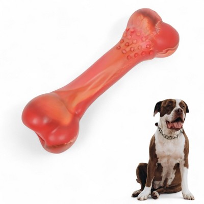 Alilang Interactive Dog Chew Bone Squeaker Natural Rubber Durable Design for Medium and Large Dogs, Red