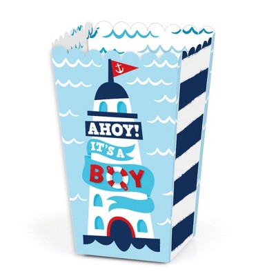 Big Dot of Happiness Ahoy It's a Boy - Nautical Baby Shower Favor Popcorn Treat Boxes - Set of 12