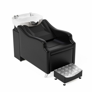 Karl Home Black Salon Shampoo Bowl and Chair Backwash Unit with Extra Large Ceramic Bowl - 1 of 4