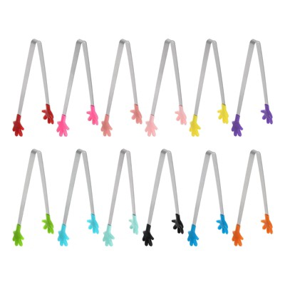 Unique Bargains Stainless Steel Silicone Tips Food Tongs 12 Pcs