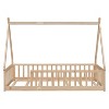 PAGED Twin Size Floor Bed Tent-Shaped Modern Pine Bed Frame with Guardrail and Opening for Bedroom - 3 of 4