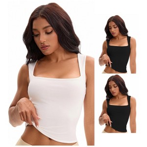 INSPIRE CHIC Women's 3 Pcs Square Neck Plain Back Sleeveless Tank Tops Basic Fitted Camisoles - 1 of 4