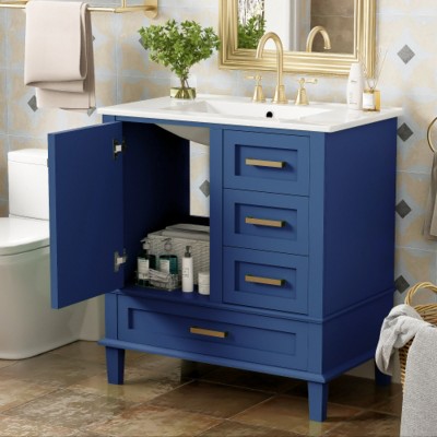 Bathroom Vanity with Sink Combo, Solid Wood Freestanding Cabinet with Drawers & Soft-Close Doors, Modern Storage Vanity Set-Maison Boucle