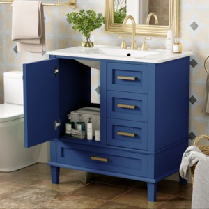 Bathroom Vanity with Sink Combo, Solid Wood Freestanding Cabinet with Drawers & Soft-Close Doors, Modern Storage Vanity Set-Maison Boucle - 1 of 4