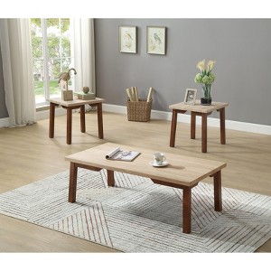 Sapphtopaz 3PCS Rectangular Coffee Table Set with Texturized Top Wooden Side Table with Two-Tone Design Modern Dining Table for Living Room - 1 of 4