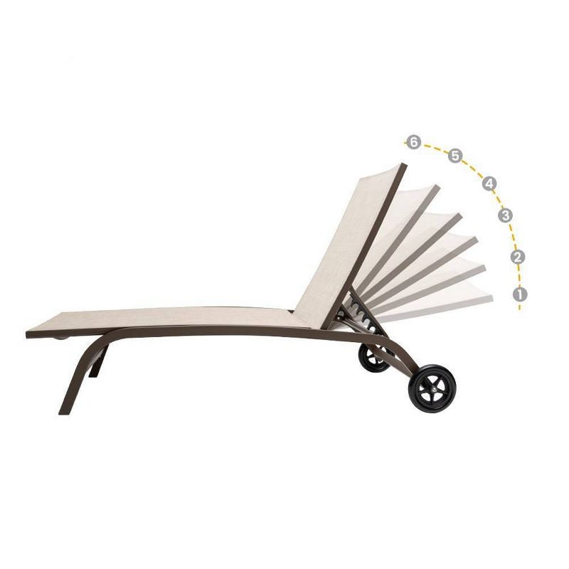 2pc Outdoor Adjustable Chaise Lounge Chairs with Wheels - Beige - Crestlive Products, 5 of 16