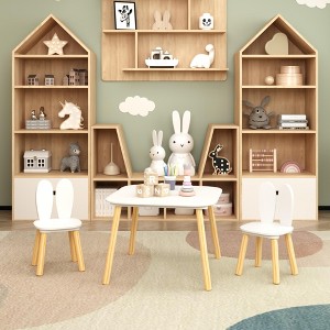 LOVSON Children's Rabbit Theme Table and Chairs Set, 3 Piece Wooden Activity Table and Chairs, Solid Wooden Legs, White,23.6'' W x 23.6'' D x 17.3'' H - 1 of 4