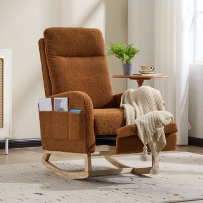 NicBex Accent Rocking Chair,Teddy Nursery Glider Rocker with Side Pocket,Comfy Armchair with Extendable Footrest,Headrest for Living Room