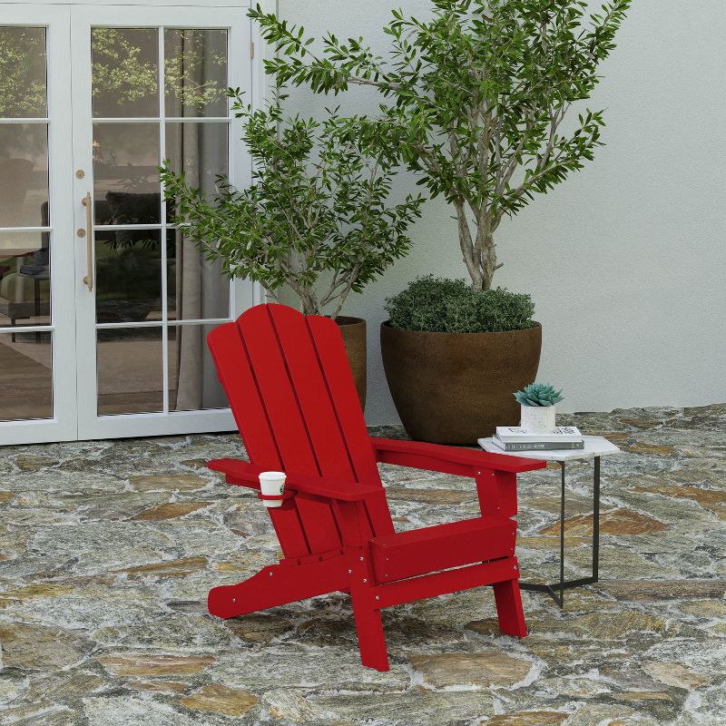 Merrick Lane Adirondack Chair with Cup Holder, Weather Resistant HDPE Adirondack Chair, 3 of 13