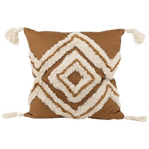 Northlight 16" Camel Brown Boho Square Cotton Throw Pillow with Tassels - 1 of 4